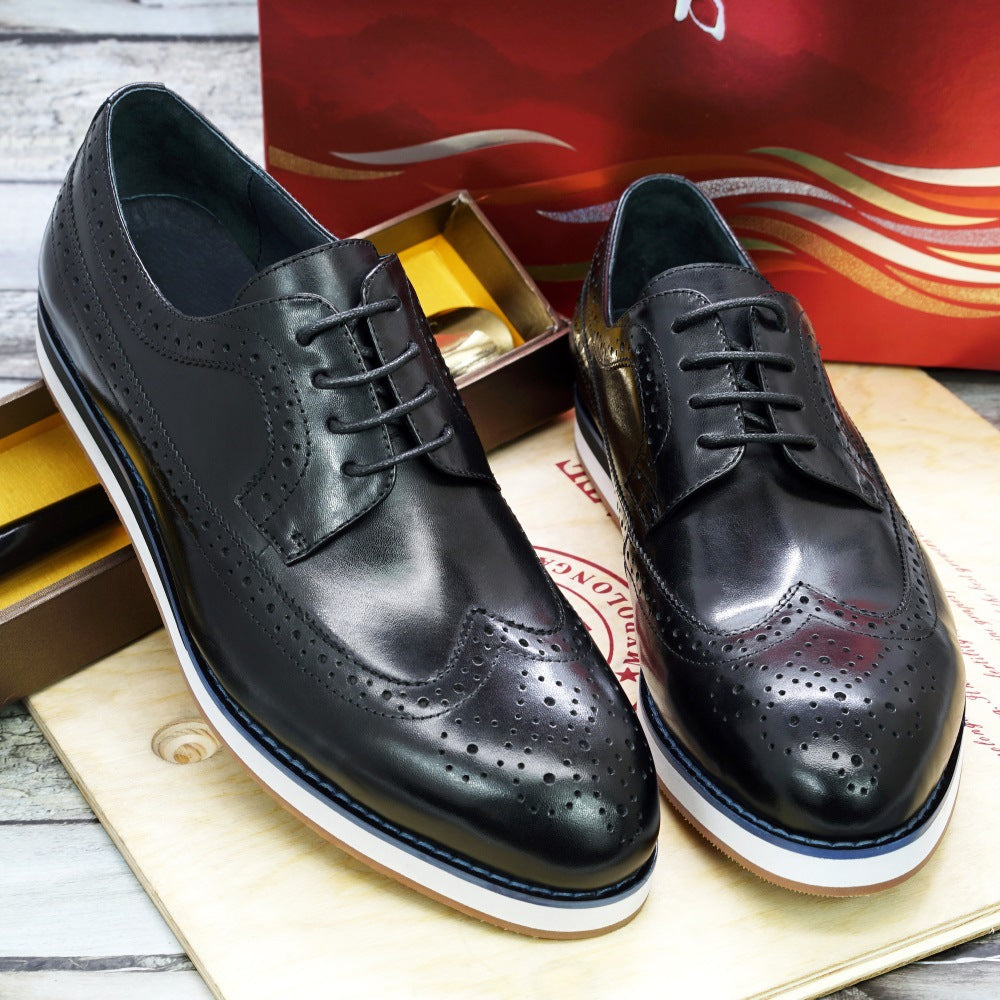 Europese en Amerikaanse Casual Business Handgemaakte Platte Wingtip Brogue Oxfort Schoenen van Echt Leer met Vetersluiting voor Heren