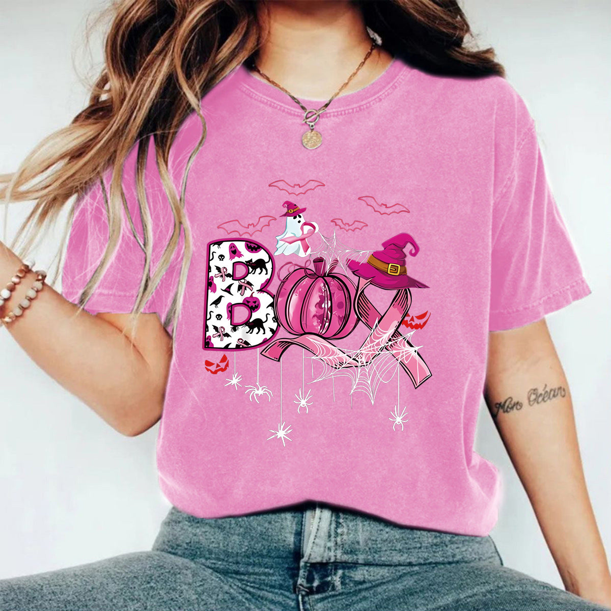 Stijlvolle Effen Kleur Casual Vintage Ronde Hals T-shirt met Cartoonprint en Korte Mouwen voor Dames & Plus-Size