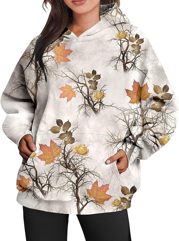 Dames Camouflage Hoodie Maple Leaf Print Oversized