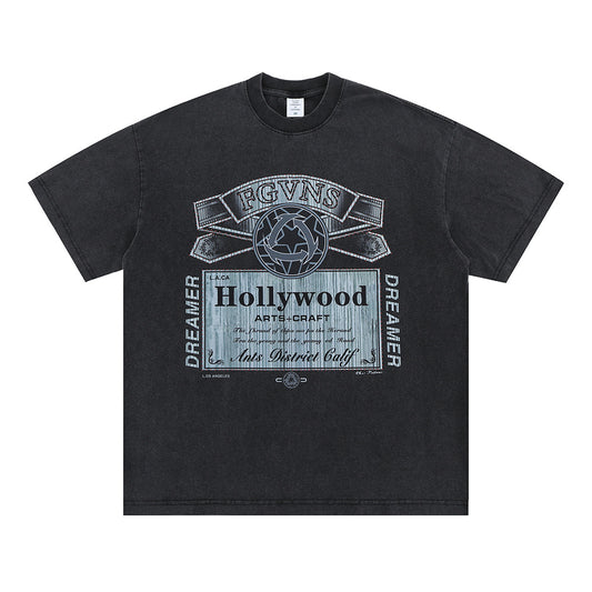 Modieuze Klassieke Effen Kleur Oversized Casual Vintage Ronde Hals T-shirt met Bedrukte Geometrische Print en Korte Mouwen voor Heren