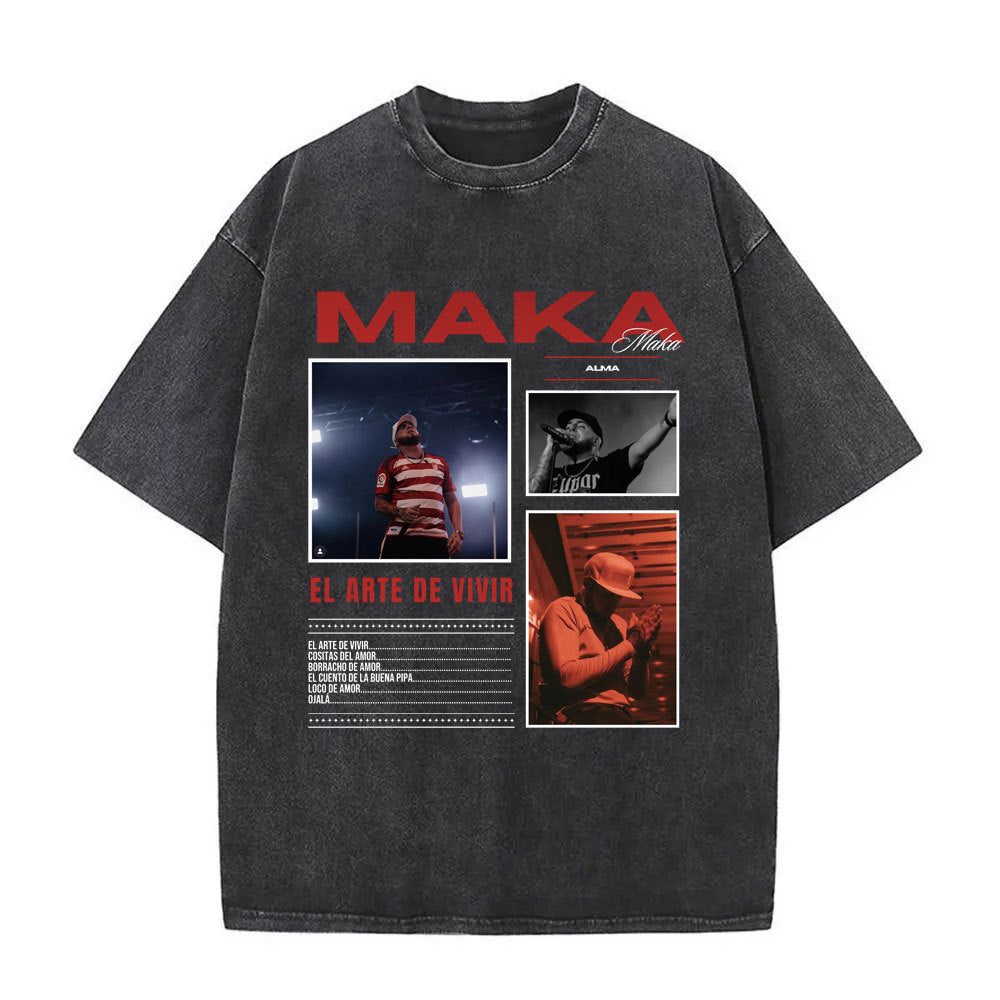 Stijlvolle Hiphopstijl Casual Effen Kleur Washed Vintage rapper Maka T-shirts voor Heren & Jongens