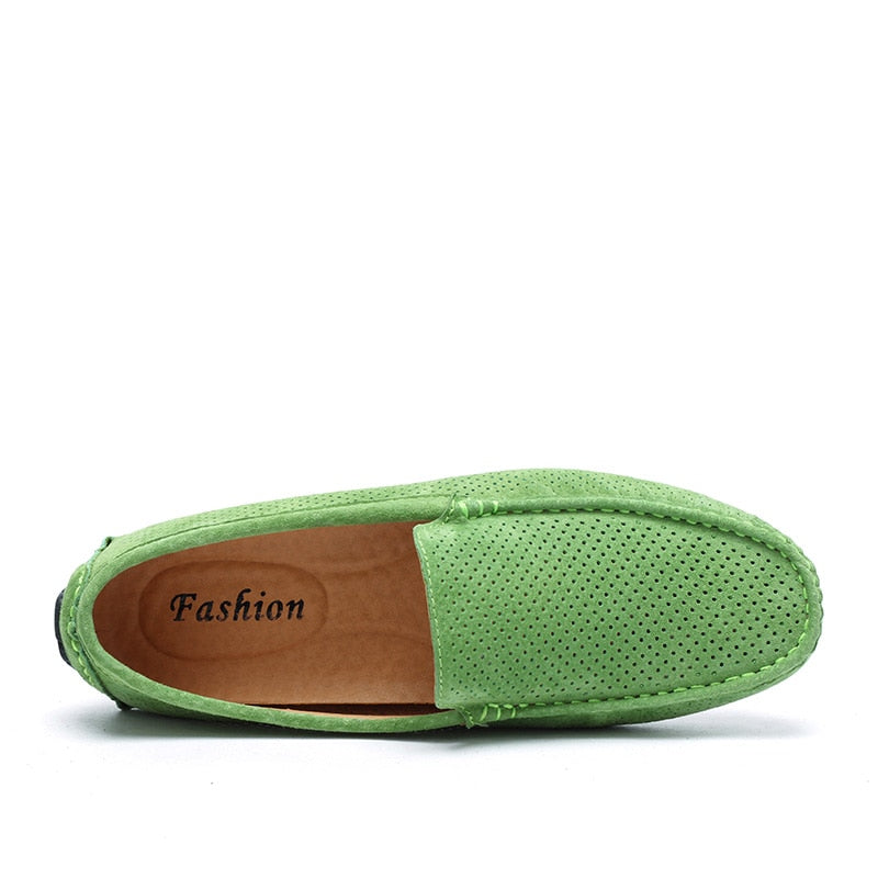 Modieuze Comfortabele Effen Kleur Casual Instappers van Echt Leer met Stippenpatroon en Flexibele Rubberen Noppenzool voor Heren & Jongens