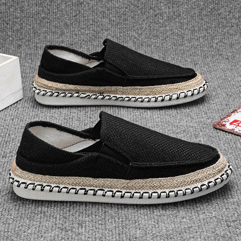 Eenvoudig Comfortabel Ademend Effen Kleur Geweven Traditioneel Casual Slip-On Canvas Vissersschoenen met Ronde Neus en voor Heren & Jongens