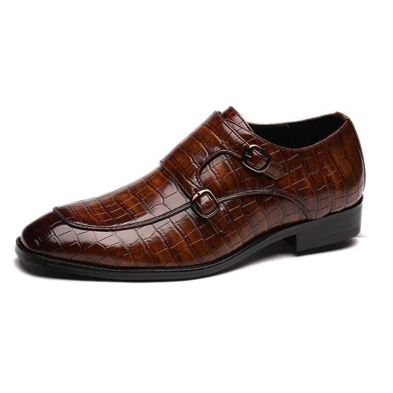 Elegante Klassieke Effen Kleur Formele Casual Business Krokodillenprint Loafers van Veganistisch Leer met Dubbel Gespsluiting voor Heren