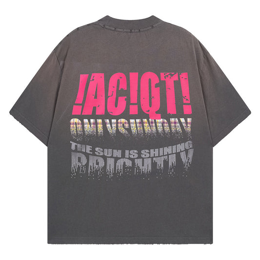 Stijlvolle Eenvoudige Effen Kleur Oversized Casual Vintage Letterprint T-shirt met Ronde Hals en Korte Mouwen voor Heren & Jongens