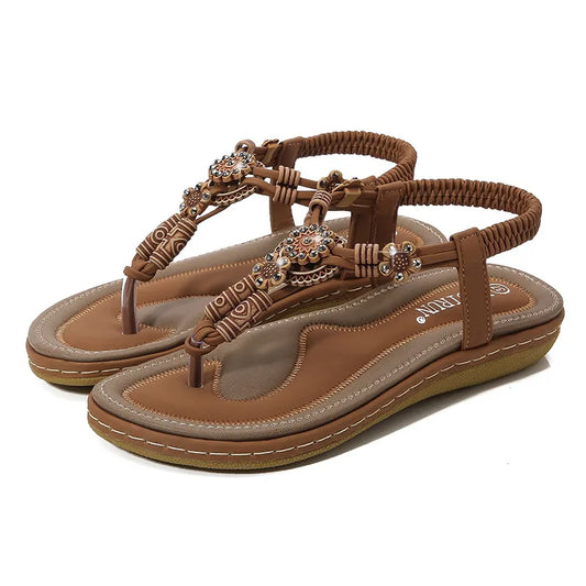 Stijlvolle Klassieke Effen Kleur Casual Bohemien Sandalen van PU-Leer met teenbandje en Platte Zool voor Dames & Meiden