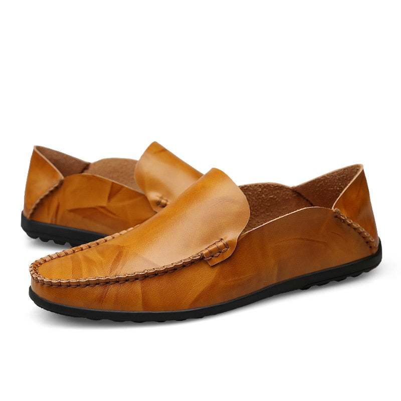 Elegante Unieke ltailaanse Casual Effen Kleur Designer Ronde Neus Loafer van Echt Splitleer met Antislip en Platte Rubberzool voor Heren