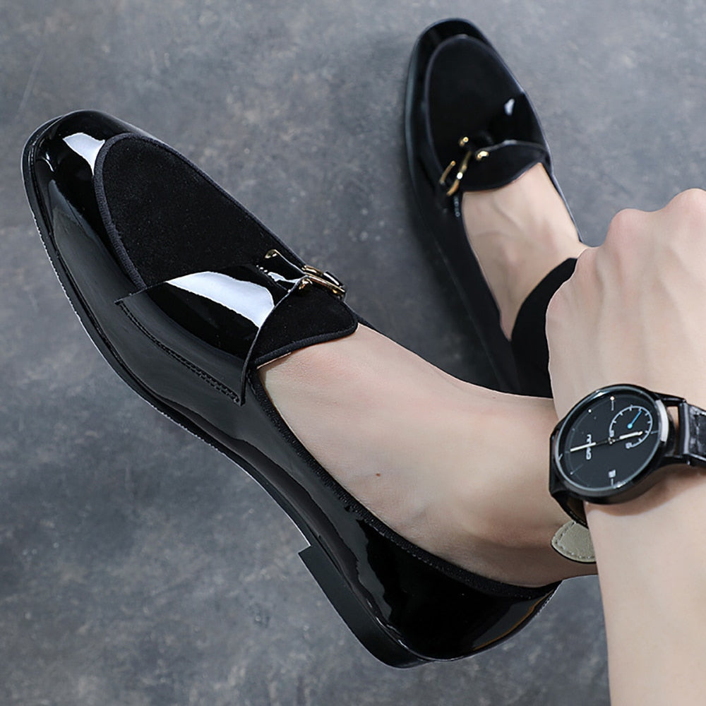 Stijlvolle Elegante Effen Kleur Klassiek Formele/Business Lakleren Mocassins van PU-Leer met Imitatie Suède Accenten en Decoratieve Gesp voor Heren & Jongens