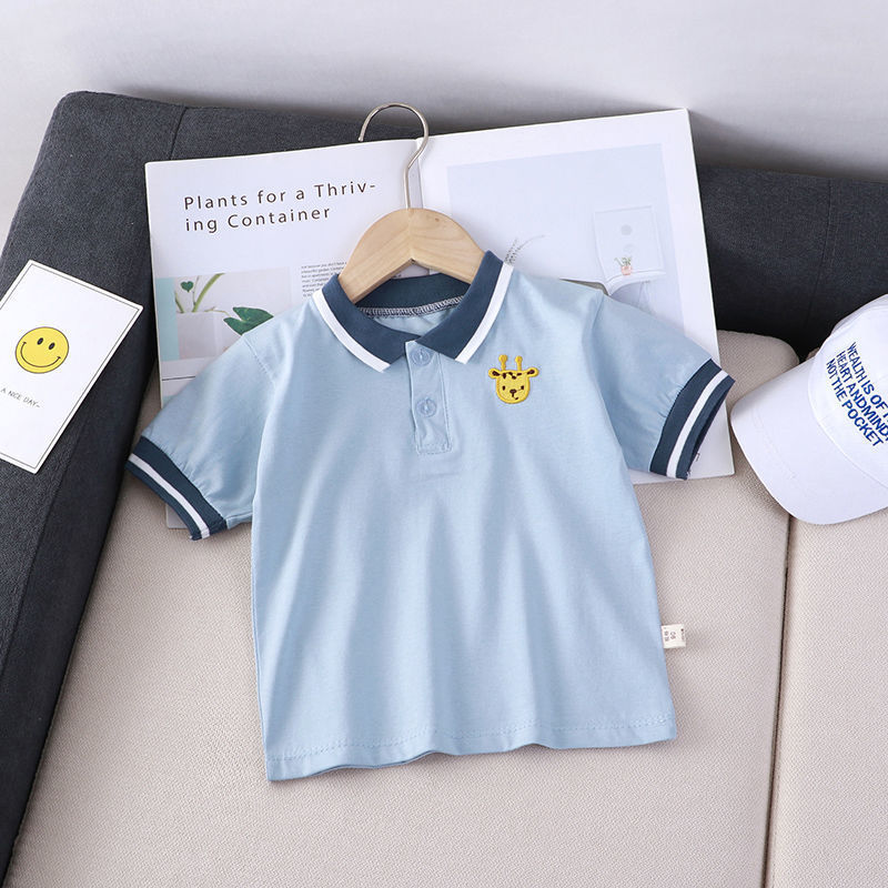 Trendy Korte Mouwen Polo met Geborduurde Dieren in Europese en Britse Stijl voor Peuters/ Kinderen