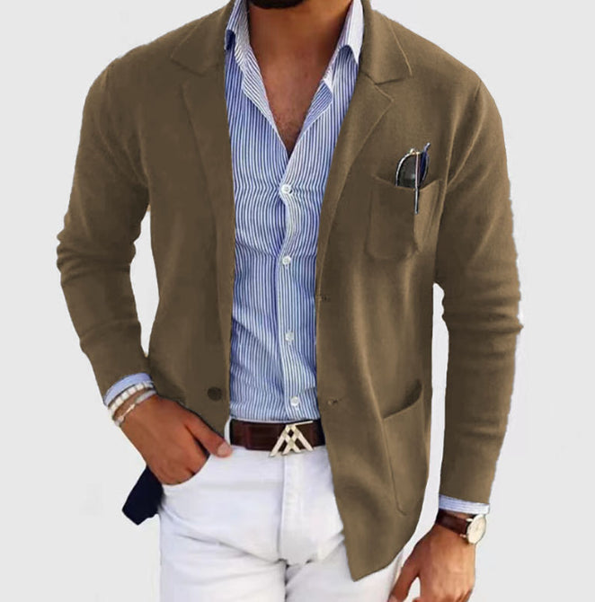 Casual Business Effen Kleur Sweater-Blazer met Borstzak en Enkele Knoopsluiting voor Heren & Jongens