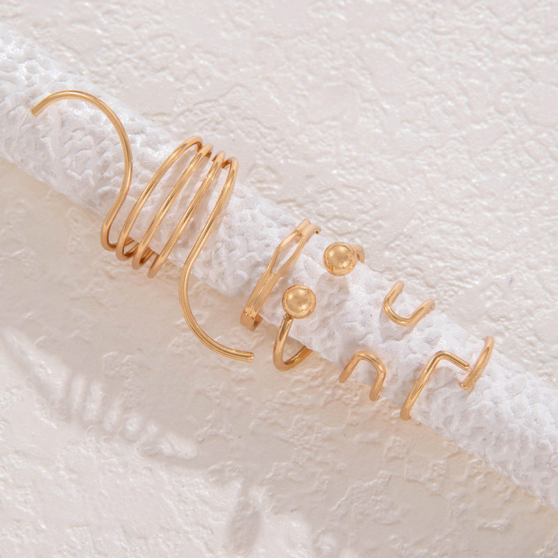 Trendy Eenvoudige Retro Ringen-set met Golvende Patroon in Amerikaanse in Coole Stijl voor Dames