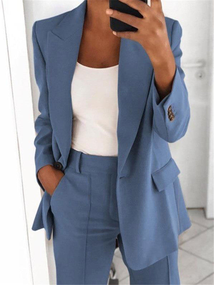 Stijlvolle Fashio Casual Business Effen Kleur Slim Fit 2-delige Pak * Revers Blazer & Pantalon met Enkele Knoopsluiting en Zak * voor Dames/Plus-size & Meiden