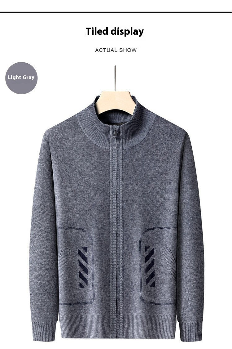 Casual Effen Gebreide Winter Cardigan met Rits en Print voor Heren