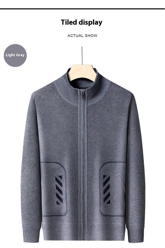 Casual Effen Gebreide Winter Cardigan met Rits en Print voor Heren