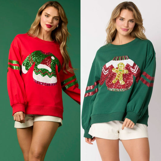 Kerstmis Stijlvolle Casual Kerst Sweatshirt met Kerstmotief van pailletten en Ronde Hals voor Dames & Plus-size