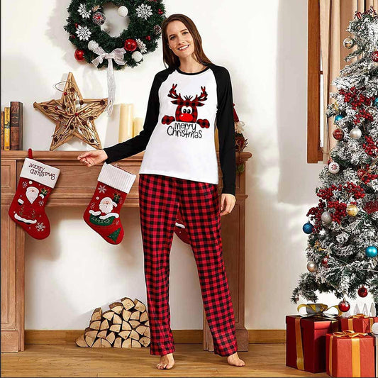 Kerstmis Familie Matching Geruite Kerstpyjama's Sets met Rudolph Print  voor Gezin & Koppels