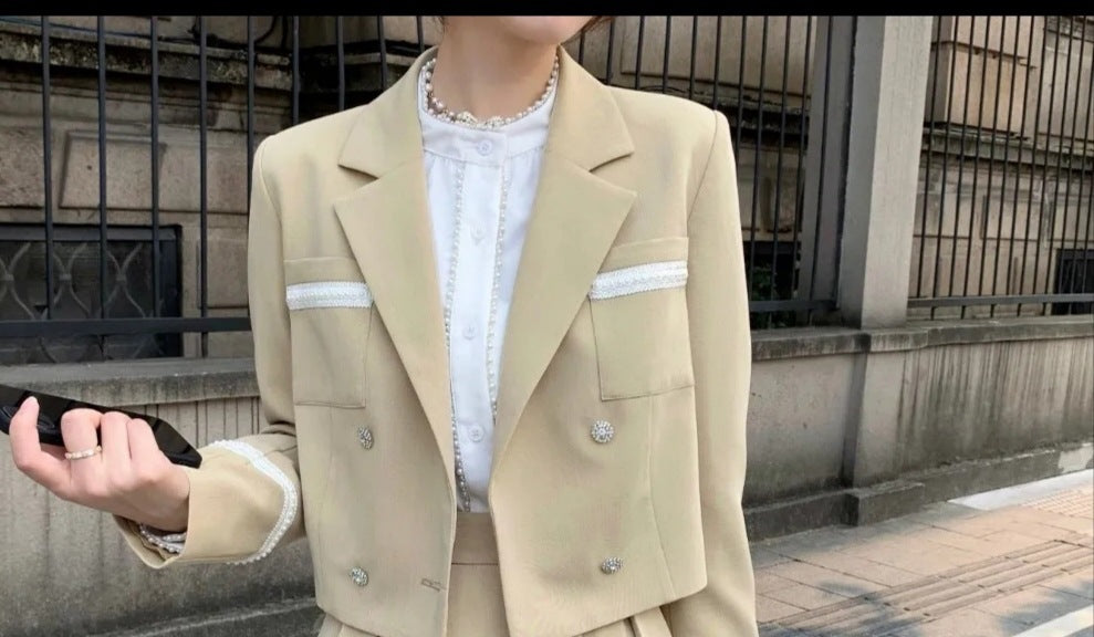 Elegante Beige Lange 2/3 delige Mantelpak/ Los met Bijpassende Riem voor Dames