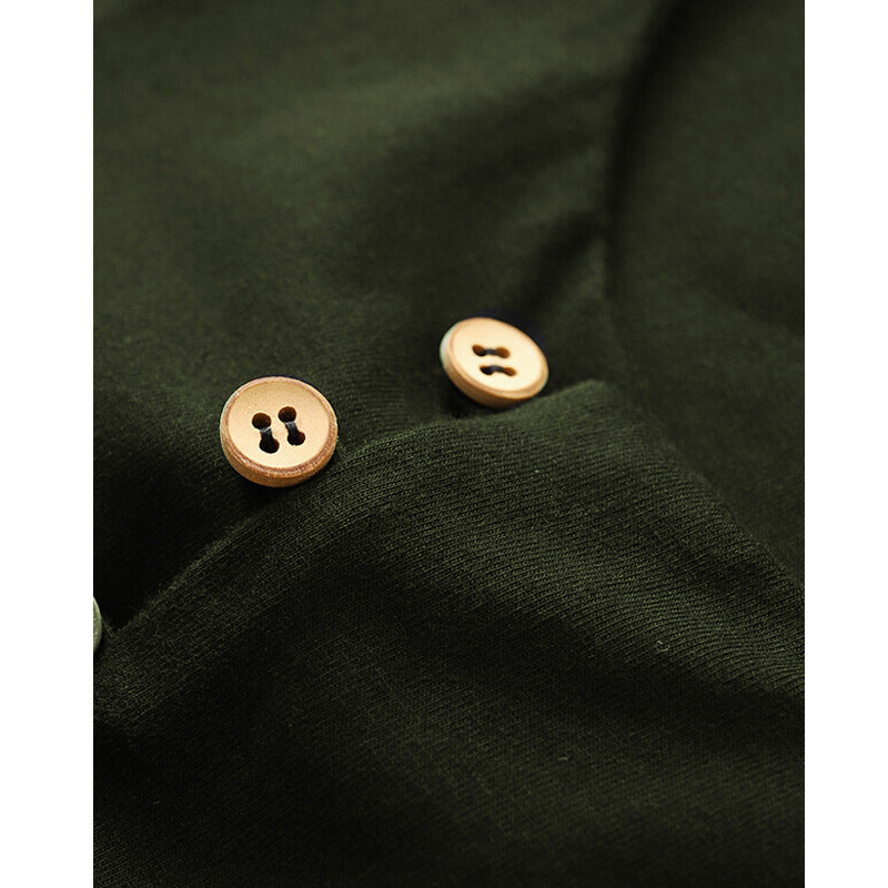 Amerikaanse Casual Effen Kleur Ronde Hals Henley T-shirt met Lange Mouwen en Korte Knoopsluiting voor Heren