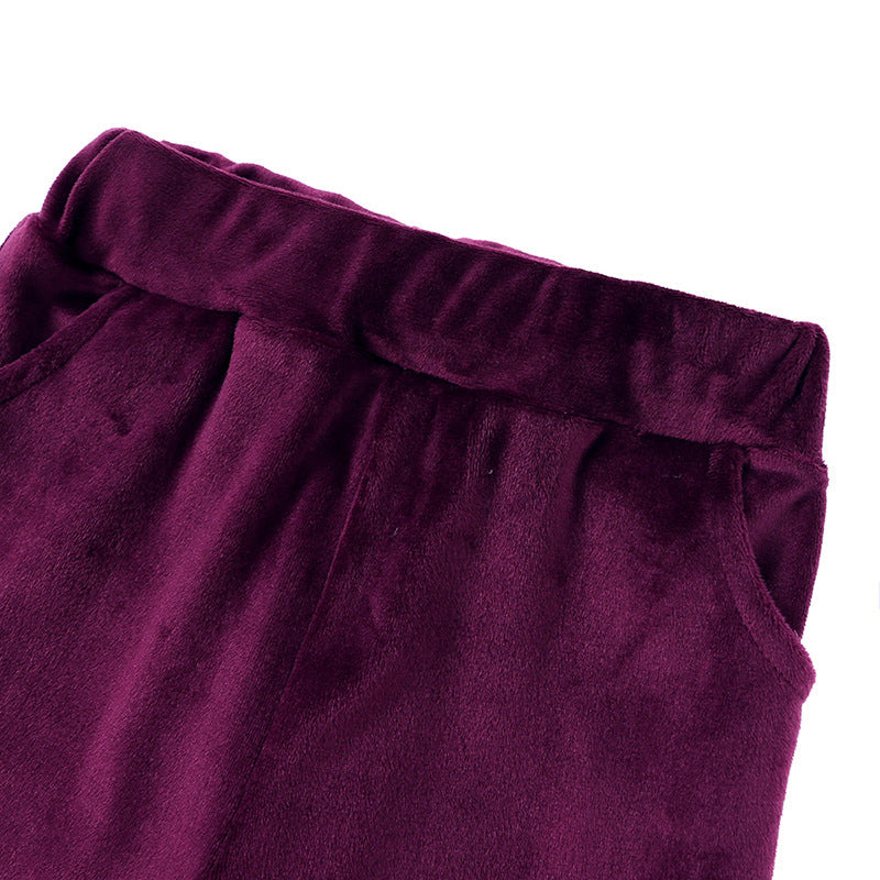 Kinderset 2-delig Fluwelen Sport Sweatvest met Capuchon & Broek voor Kinderen/Tieners