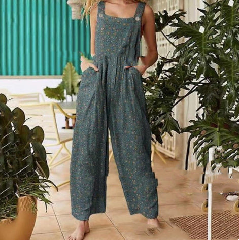 Patchwork jumpsuit met knoopsluiting en jarretels