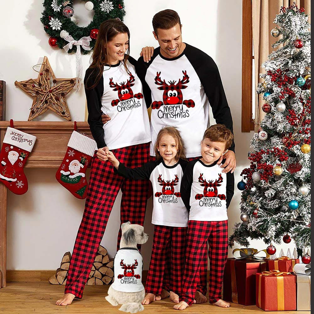 Kerstmis Familie Matching Geruite Kerstpyjama's Sets met Rudolph Print  voor Gezin & Koppels