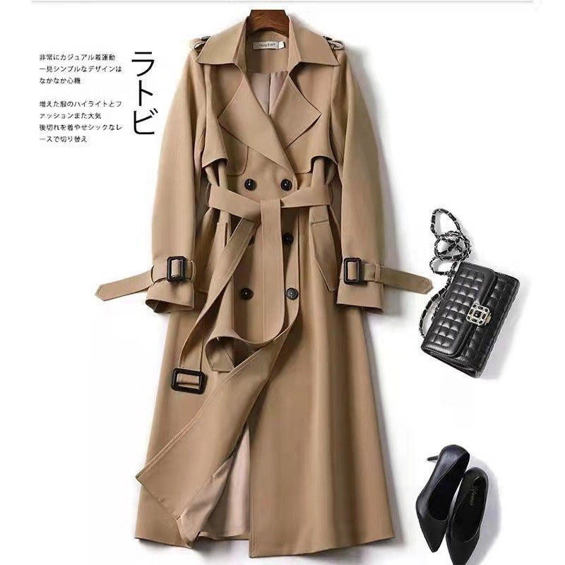 Casual/Business Slanke Double Breasted Middellange Trenchcoat met Riem en Dubbel rij Knopen voor Dames & Plus-size
