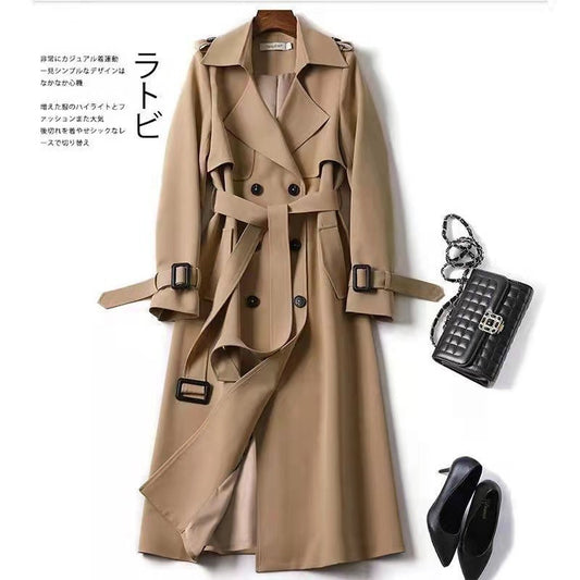 Casual/Business Slanke Double Breasted Middellange Trenchcoat met Riem en Dubbel rij Knopen voor Dames & Plus-size