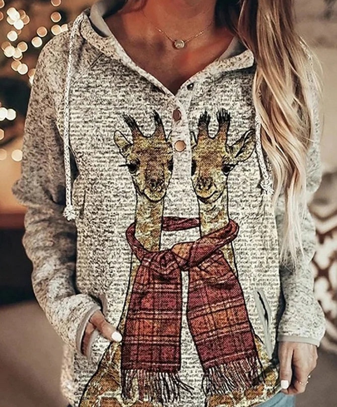 Dames casual hoodie met dierenprint
