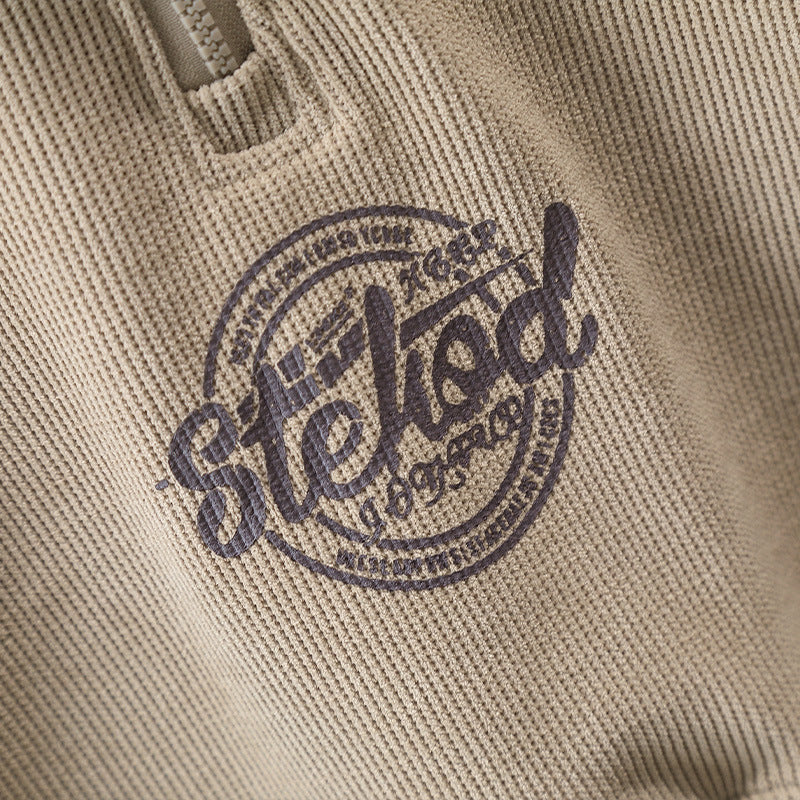 2-delige Kinderpak Sweatshirt met Rits en Letterprint & Broek voor Jongens