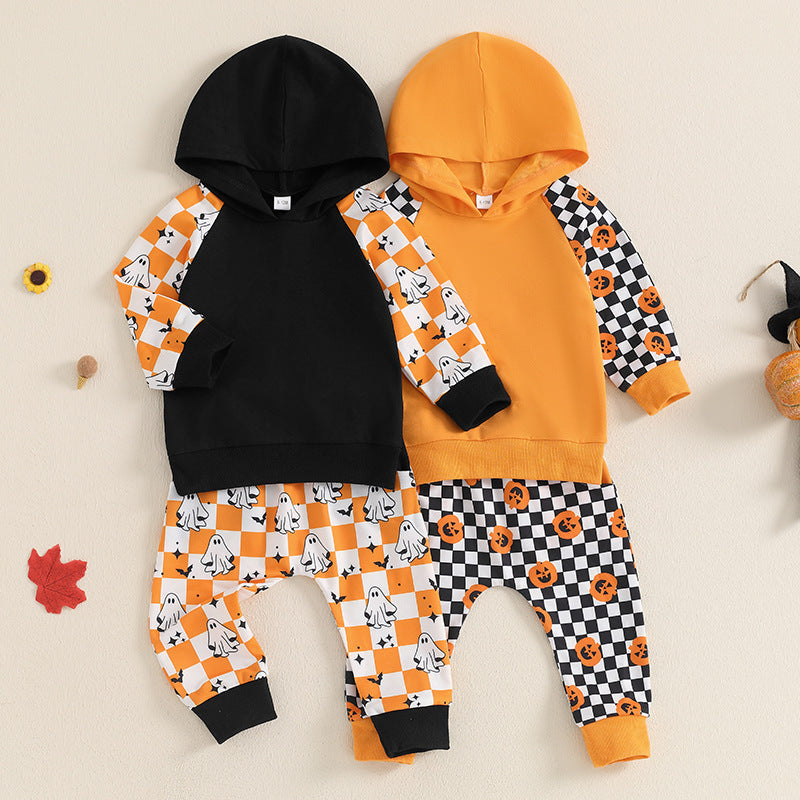 Europees en Amerikaans Stijl voor Halloween Tweedelige Kinderset met  Hoodie & Geruite Broek