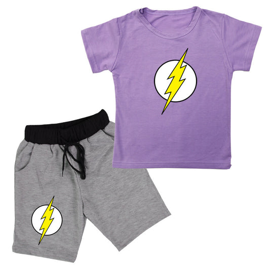 Tweedelige Set Flash Print T-shirt met Korte Mouwen &  Flash Print Shorts voor Kinderen