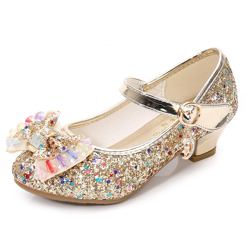 Klassieke Elegante Glitter Feestelijk/Prinsessen Lage Hak Schoenen van PU-Leer met Strass-steentjes en Klittenband voor Meisjes & Meiden