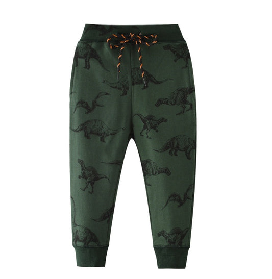 Casual Schattige Katoenen Joggingbroek met Bedrukte All-Over Dinosaurusprint en Trekkoord voor Kinderen