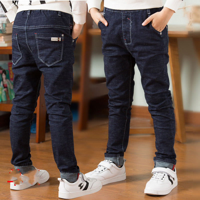 Stijlvolle Casual Effen Kleur Stretch Demin Jeans met/zonder Dikke Fleece voor Kinderen