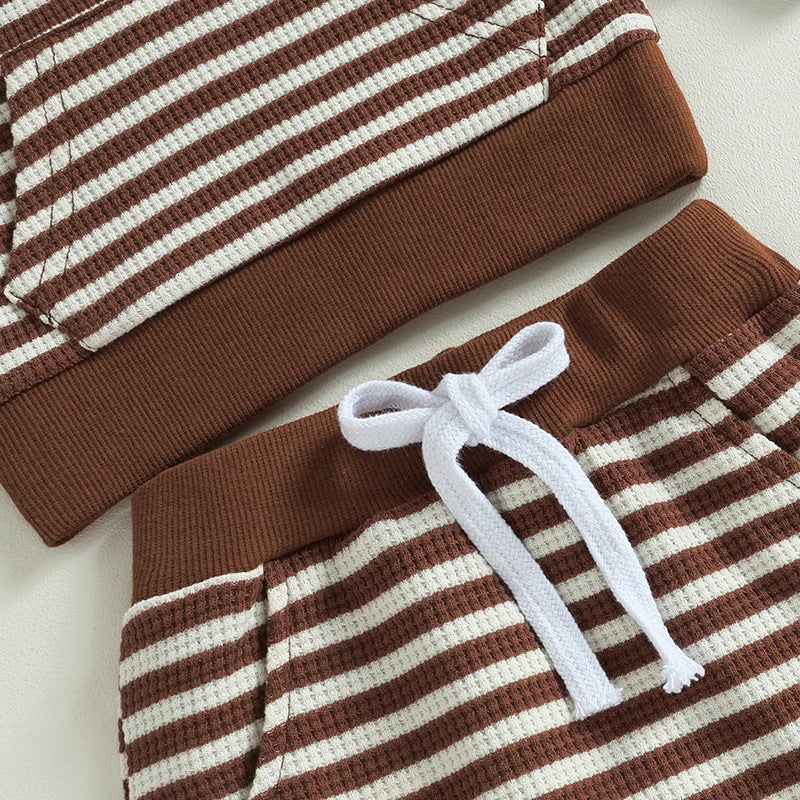 Tweedelig Joggingset Casual Gestreepte Sweatshirt met Zak & Gestreepte Joggingbroek met Vetervoor Baby's/ Peuters