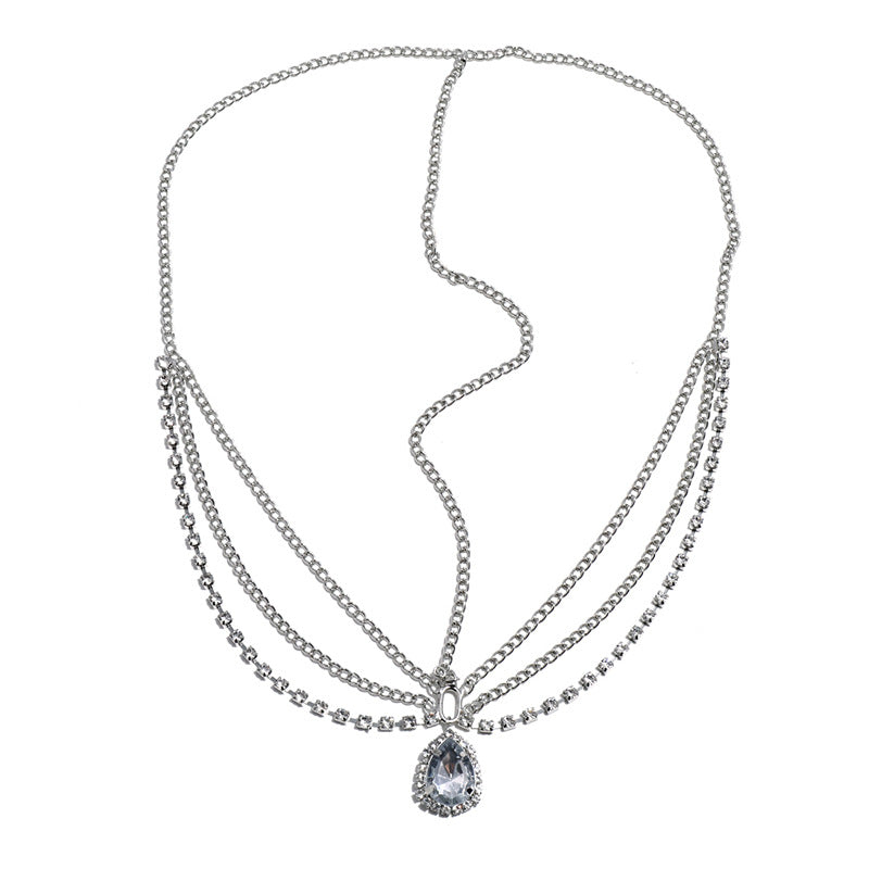 Retro Modieuze Meerlaagse Strass-steentjes Haarketting met Kwastjes en Geometrische Waterdruppelvormige edelsteen voor dames