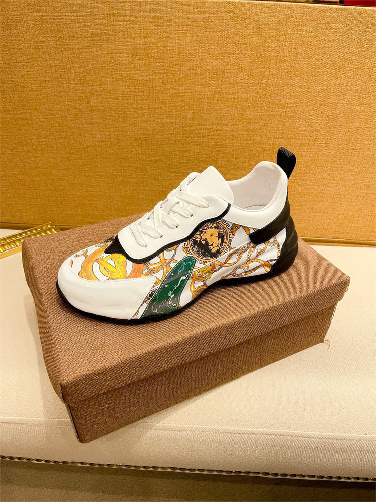 Europese Casual Kleurrijke Barocco-patroon Sportsneakers van Echt Leer met Ronde Neus en Vetersluiting voor Heren