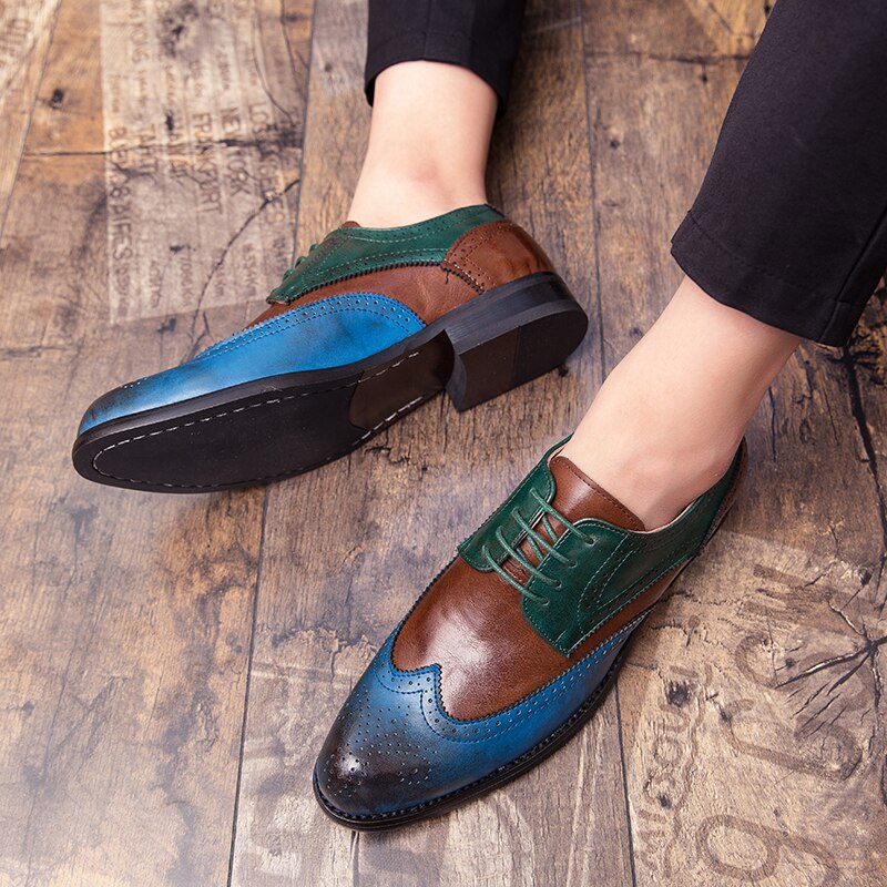Elegante Klassieke Colorblock Britse Stijl Formele Casual Business Oxford Schoenen van Veganistisch Leer met Spitse Neus en Platte Rubberzool voor Heren