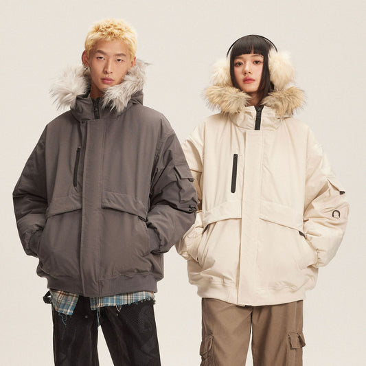 Amerikaanse Retro Parker Slim-Fit Donsjack met Bontkraag Capuchon  voor Dames/ Plus-size & Heren