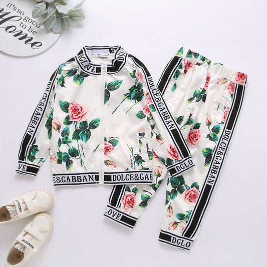 Kindermode 2-delig Set Bloemenprint Sweatvest & Broek voor Meisjes