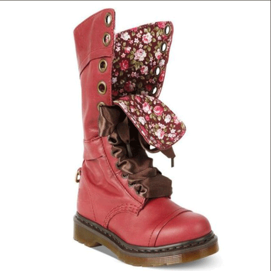 Europese Gepolijste Dr Martens Lange Laarzen met ronde en Vetersluiting voor Dames