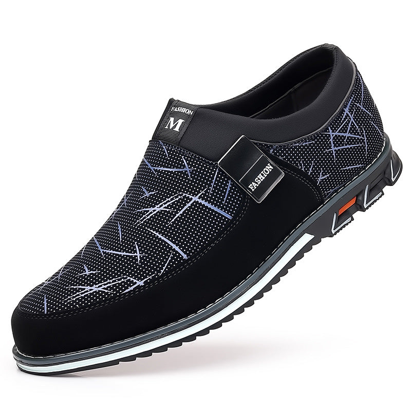 Trendy Modieuze Effen Kleur Casual Instapsneakers van PU-Leer met Geometrische Print en Ronde Neus voor Heren