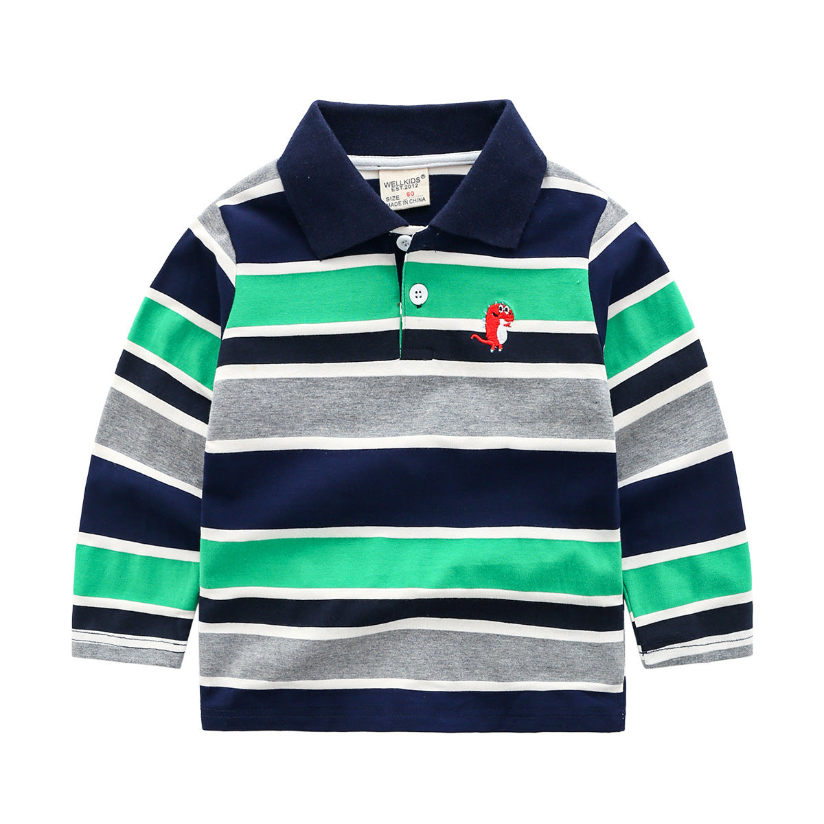 Casual Katoenen Gestreepte Revers Poloshirt met Lange Mouwen en Knoopsluiting voor Kinderen