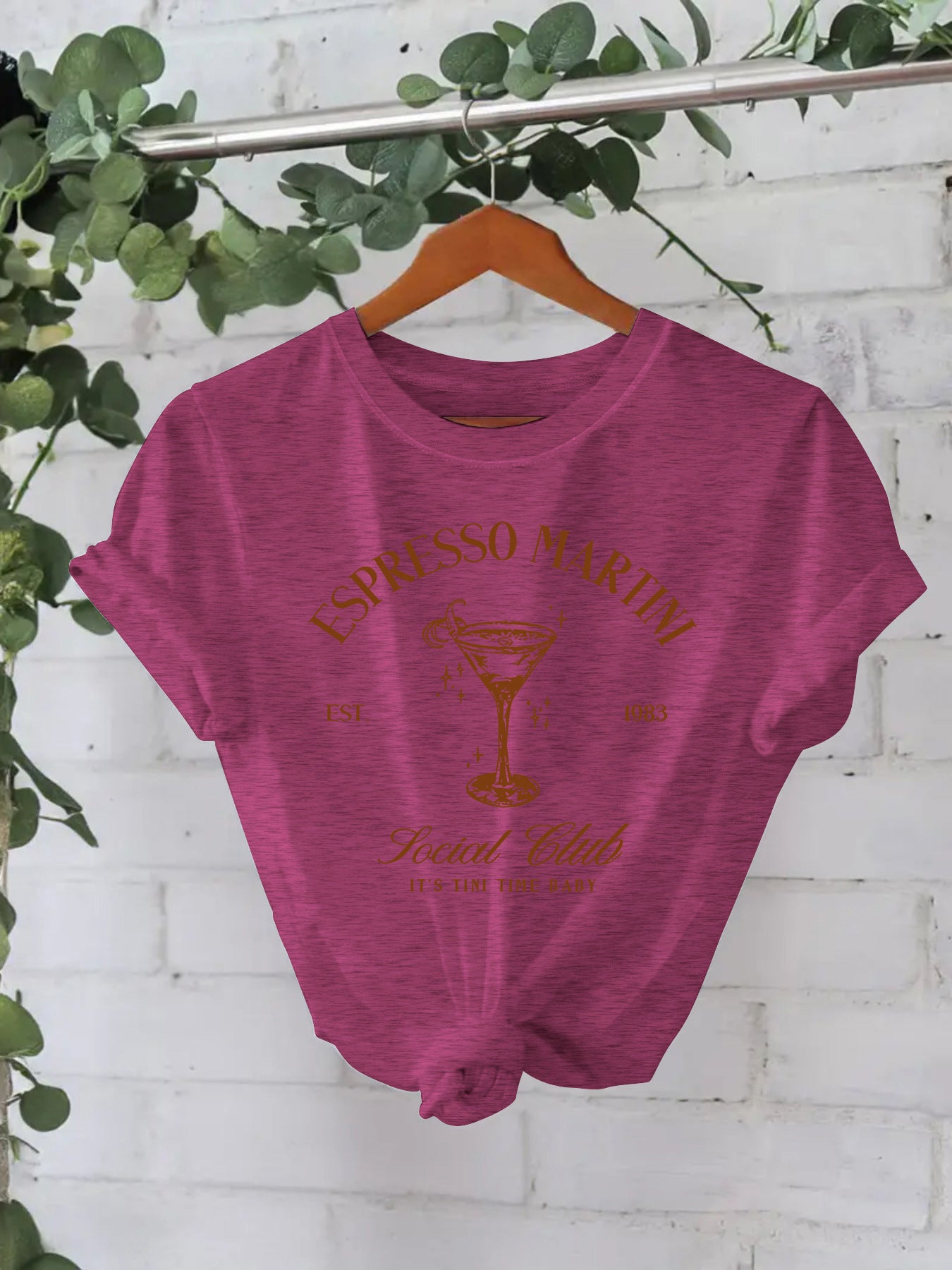 Stijlvolle Streetwear Effen Kleur Casual ESPRESSO MARTNI T-shirt met Ronde Hals en Korte Mouwen voor Dames/Meiden & Plus-Size