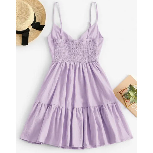 Vintage Jarreteljurk van Chiffon in Effen Kleur met V-hals voor Dames & Meiden