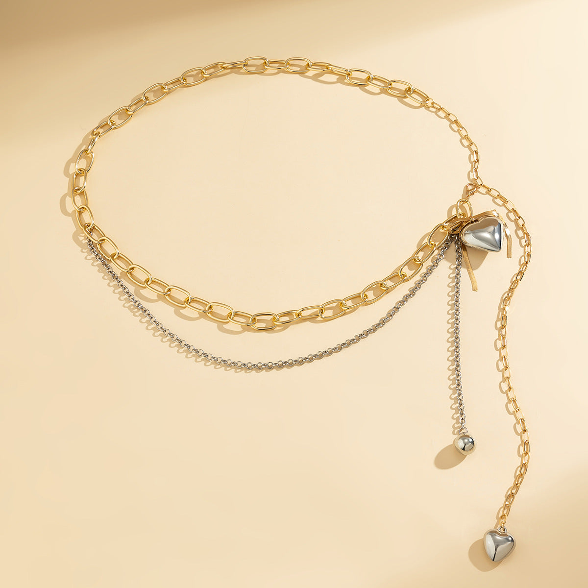 Modieuze Retro Elegante Metalen Aluminium Dubbellaagse Tailleketting met Liefdesstrik Kwastje/ Imitatieparels Kwastje voor Dames