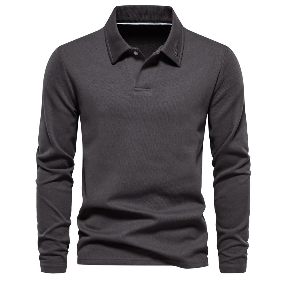 Fashion Uniek Designer Casual Revers Poloshirt in Effen Kleur met Lange Mouwen voor Heren