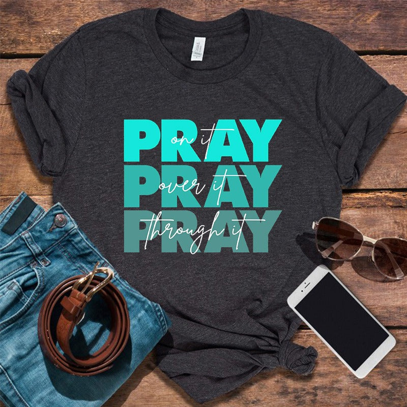 Modieuze Streetwear Effen Kleur Casual Vintage Religieus T-shirt met Ronde Hals en Korte Mouwen voor Dames/Plus-size & Meiden