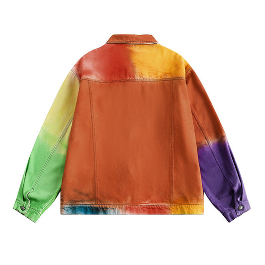 Trendy Tie-Dye Gradient Denim Jacket met Knoopsluiting voor Dames/ Plus-size & Heren