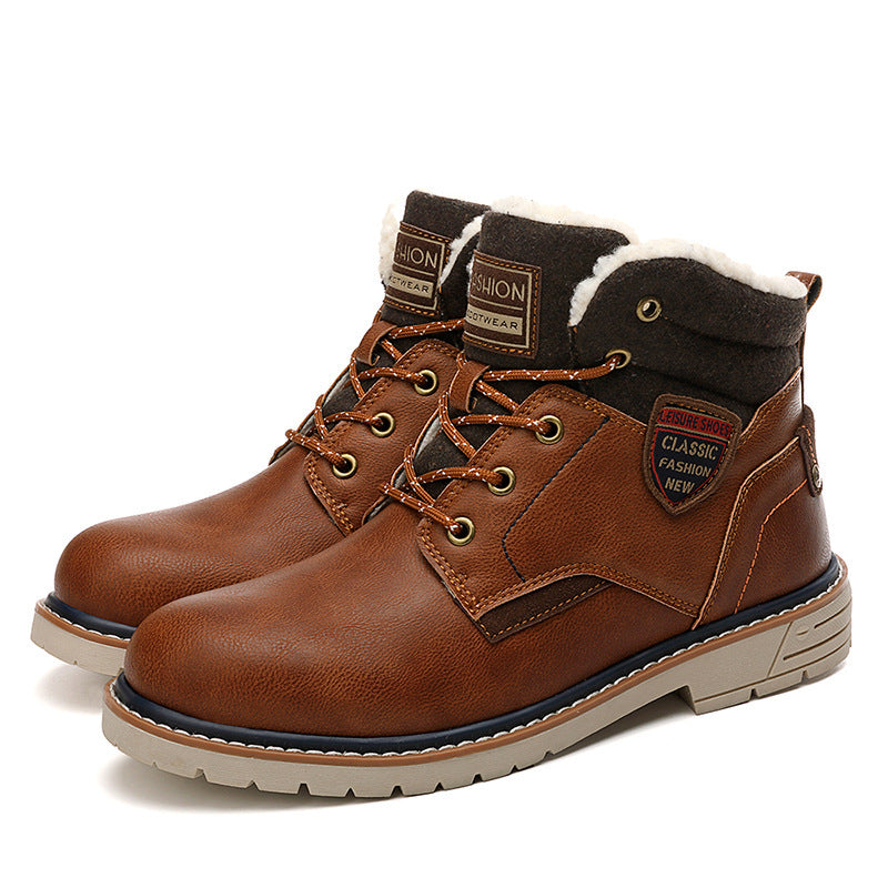 Europese Stijl Casual Outdoor Effen Kleur Bergbeklimming Sneeuwlaarzen van PU-Leer met Vertersluiting en Ronde Neus voor Heren